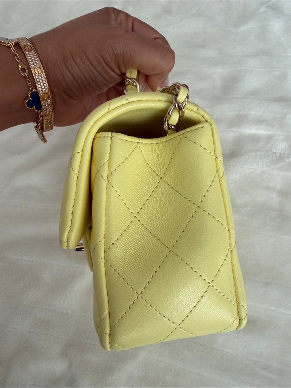 CHANEL Quilted Top-Handle Shoulder Bag in Pale Yellow - Picture 4 of 9